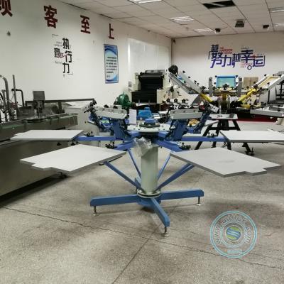 Hand 6 color/6 station rotating screen print press with micro registration for t shirts HS-660E